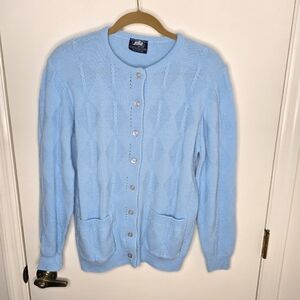 Vintage 80's Jolie Sky Blue Cable Knit Textured Cardigan Medium